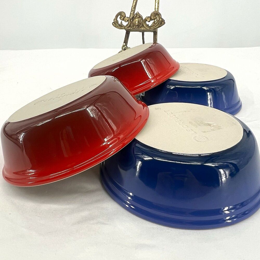 Le Creuset Stoneware Bowls Set of 4 Red Cobalt Blue 5.5" Small Serving